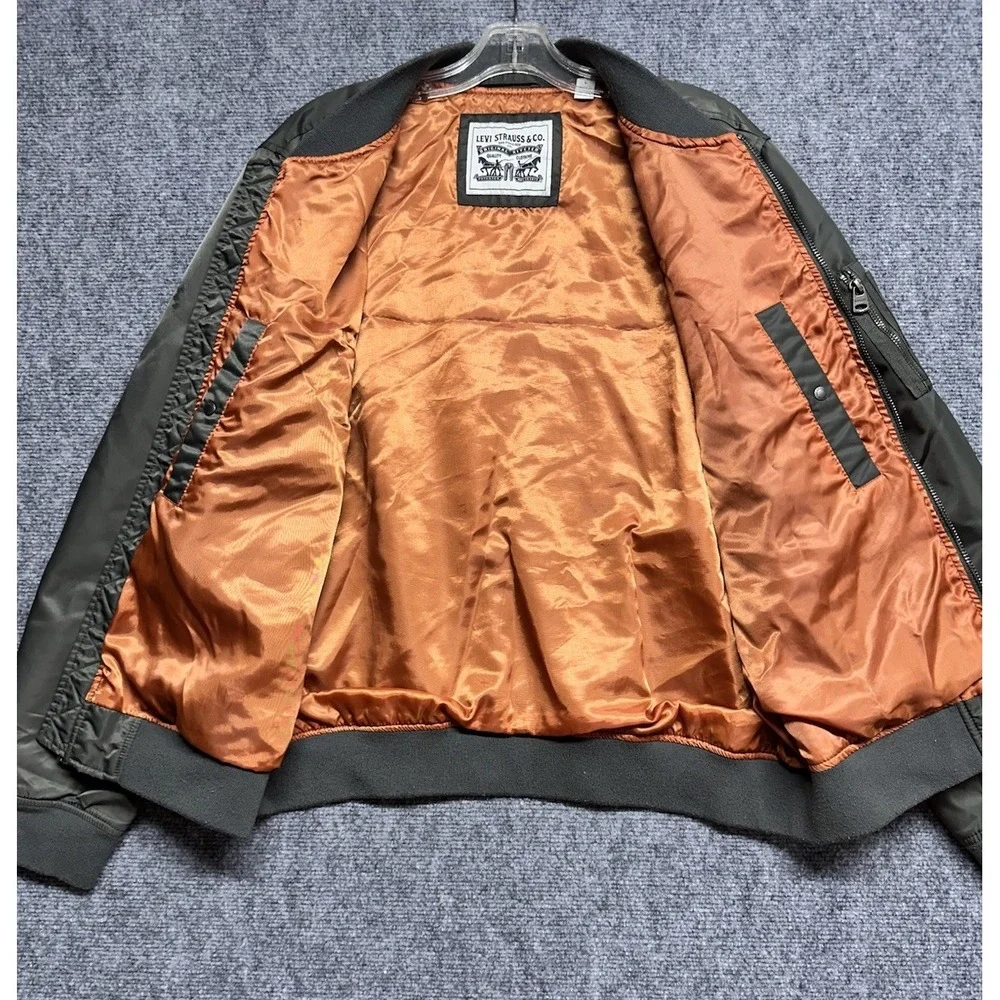 Levis MA-1 Flight Bomber Jacket Mens Large Green Orange Zip Nylon